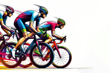 Fototapeta premium Bicycle racers competing on cycling championship abstract style colorful Isolated on white background