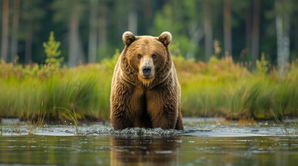 Obraz premium Brown Bear Standing in a Marsh