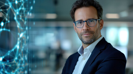 Fototapeta premium Confident Businessman Portrait In Modern Corporate Office Setting