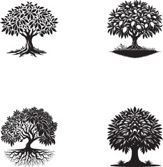 Naklejka premium Black Silhouette Mango Tree Vector Illustration for Design