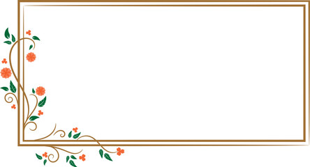 Doodle floral frame decorated with flowers and leaves in gold orange and green colors	
