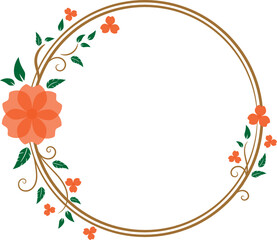 Doodle floral frame decorated with flowers and leaves in gold orange and green colors	