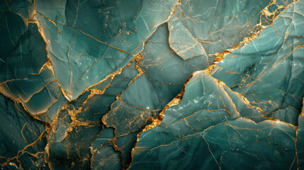 Teal gold marble abstract background with gold veins