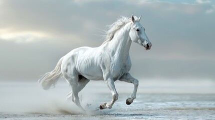 White Horse Running on the Beach