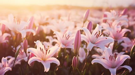 Fototapeta premium Closeup of pink and white beautiful blooming lilies