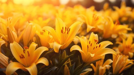Fototapeta premium Closeup of yellow beautiful blooming lilies