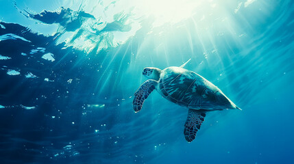 Fototapeta premium A sea turtle swimming in the ocean
