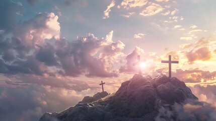 Obraz premium cross on the top of the mountain.