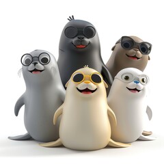 Obraz premium Seals 3D cartoon isolated whitebackground 