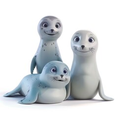 Fototapeta premium Seals 3D cartoon isolated whitebackground 