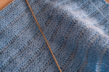 close up of knitting needles