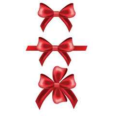 Set of red ribbon bows in various styles, perfect for decoration and festive themes. Vector cartoon illustration