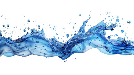 Clear blue water splash with bubbles isolated on transparent background, PNG on transparent background
