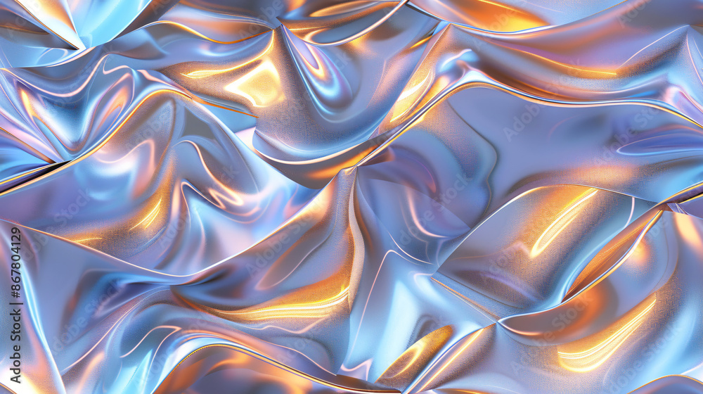 Poster Elegant and modern composition with iridescent colors created by abstract metallic fabric in motion