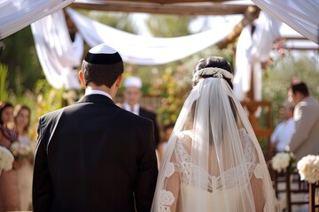 Traditional Jewish wedding under a chuppah