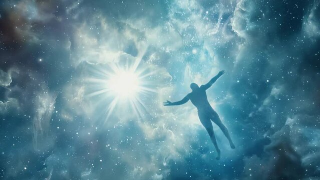 The soul of a deceased person ascends to heaven. Afterlife, meditation and dream concept