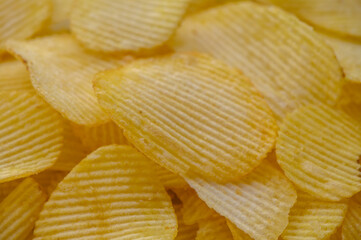 Potato chips texture background flat overhead view 1