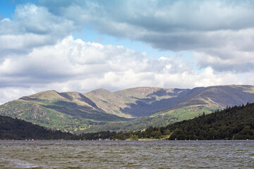 A view of the mountains surrounding Lake Windermere in  the Lake district of England.