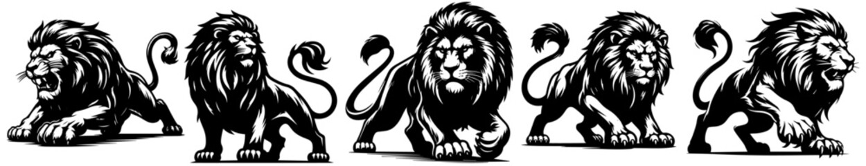 menacing big lion, black vector illustration