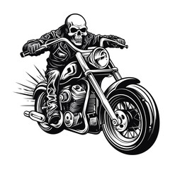 Bold Detailed Skeleton Biker on Motorcycle, Tattoo Style, High-Quality Clean Full-Body SVG Outline Illustration, Perfect for Biker Themes and Retro Artwork