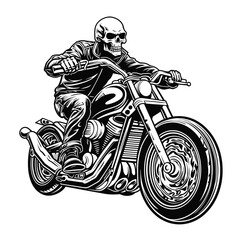 Bold Detailed Skeleton Biker on Motorcycle, Tattoo Style, High-Quality Clean Full-Body SVG Outline Illustration, Perfect for Biker Themes and Retro Artwork