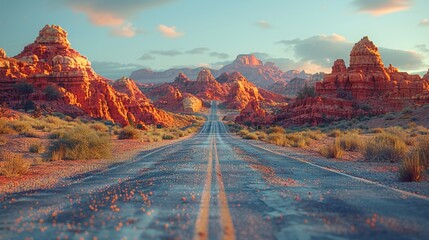 Scenic Desert Road at Sunset - Generative AI