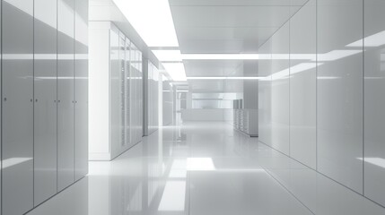 Modern White Data Center Corridor - Generative AI