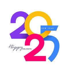 2025 colorful text. New year logo 2025 minimalist. Colored numbers Happy new year. Design template for New Year celebration. 2025 calendar happy Holidays. Template for social media post, cover, card.