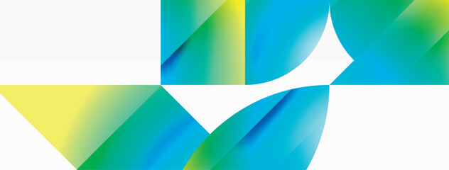 Serene gradient template. Circles and triangles mingle in minimalist perfection. Gentle fusion of forms and hues creates balanced yet captivating backdrop, embodying modern sophistication