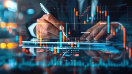 Businessmen Analyzing Stock Market Investments: Using Tablets and Smartphones to Review Trading Data and Graphs