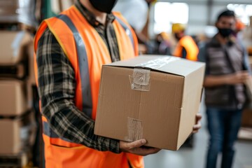 Close-Up of Warehouse Employees Preparing Shipments in a Large Facility, Warehouse Worker Concept