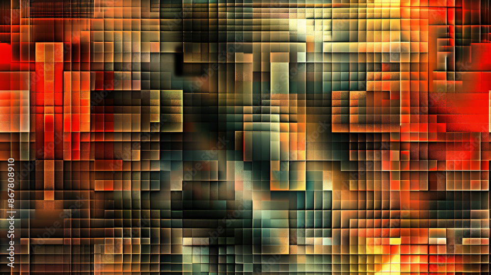Poster Dynamic and vibrant abstract background with square tile mosaic forming a colorful pattern