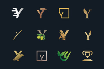 Set bundle letter logo design for initial unique style Premium Vector