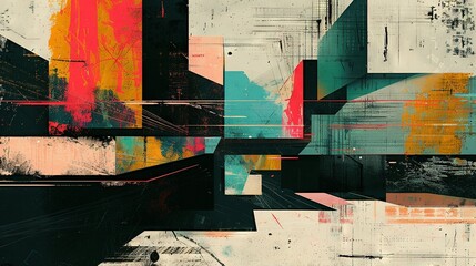  An abstract painting featuring multiple hues of paint and intricate lines at the canvas's base, with the lower half of the image filled
