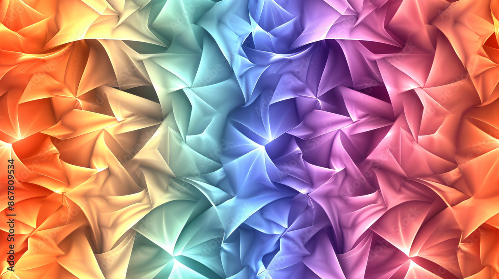 Poster Geometric rainbow gradient background with shapes that convey depth and motion