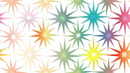 Colorful star shapes set against a clean white background in abstract design