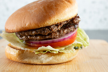 A view of a half pound hamburger.