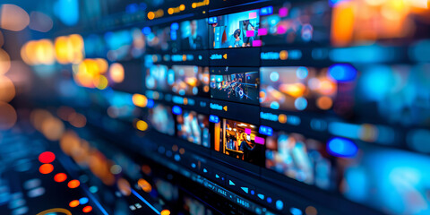 High-Tech Digital Media Screens and Control Interface for Video Production and Editing
