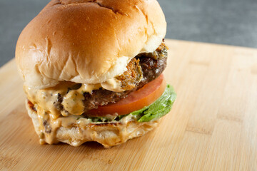A closeup view of a jalapeno burger.