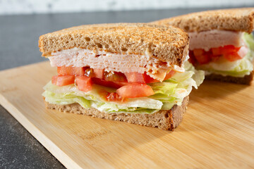 A view of a turkey sandwich.
