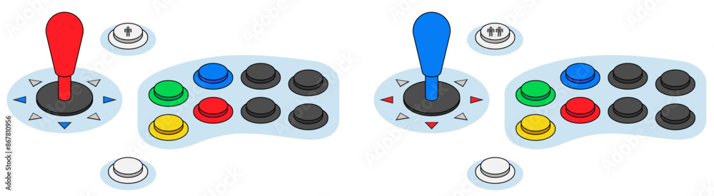 Wall mural arcade machine joystick and buttons layout for two players. isometric illustration