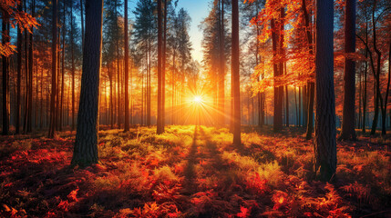 Autumn Forest with Colorful Leaves