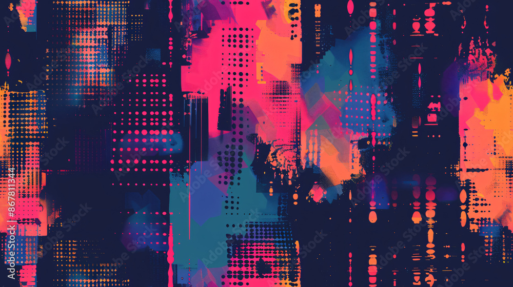 Poster Dynamic and modern abstract geometric background with colorful shapes and halftone pattern