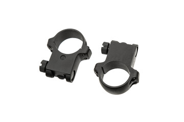 Obraz premium Quick disconnect mount made for holding a scope on a rifle isolated on white back. Quick Release Sniper Cantilever Scope Mount.