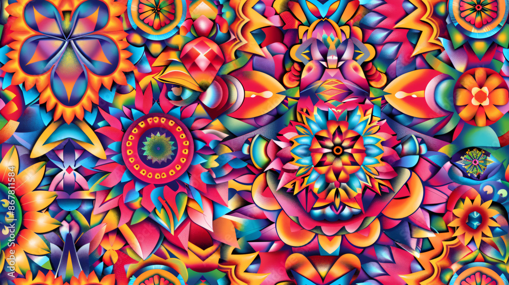 Aufkleber vibrant and psychedelic abstract floral pattern with bursting colors