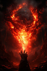 Fototapeta premium La nuit tombe, et le feu de camp crépite, projetant des flammes ardentes qui dansent entre rouge et orange, réchauffant l'air et les esprits.