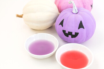 Pastel color pumpkis with copy space. Thanksgiving and Halloween crafts for kids.