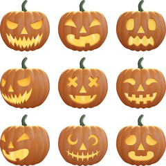 set of isolated halloween pumpkins