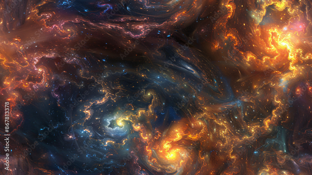 Poster vibrant nebula gas and plasma swirl in a stunning abstract space background