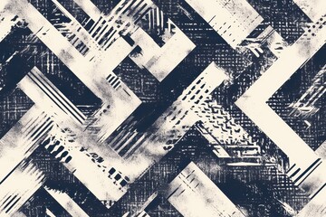 Obraz premium Abstract geometric pattern with black, white, and grey stripes, shapes, and textures. Pattern design for contemporary interior design, fabric, wallpaper, or digital graphics.